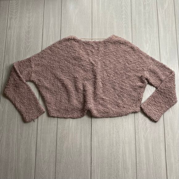 Free People Women's Mauve Cropped Popcorn Dolman Sleeve Sweater Size XS X-Small - Picture 3 of 8
